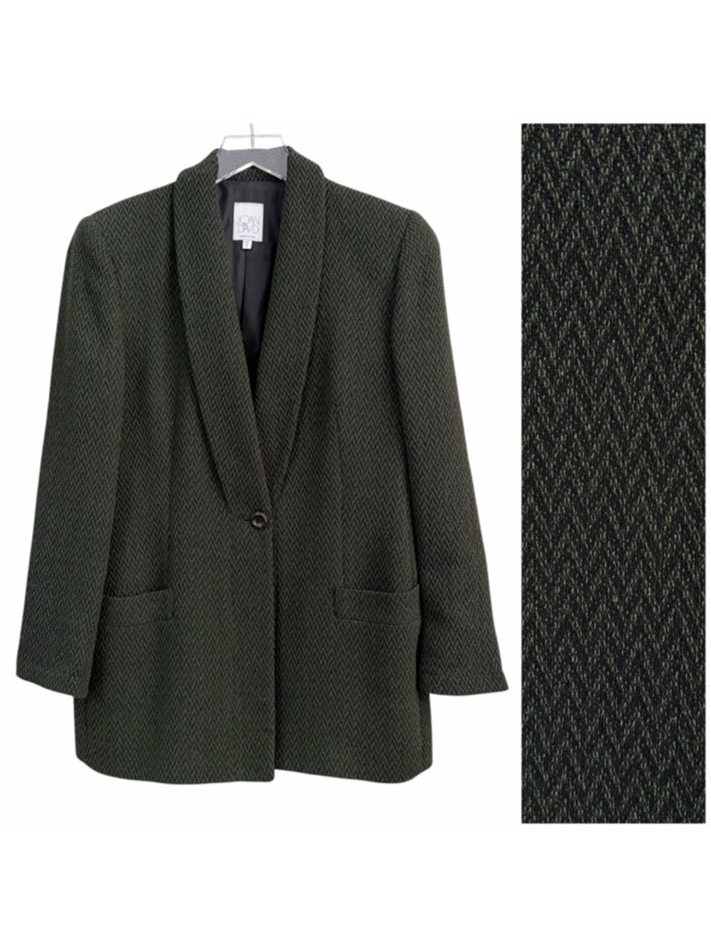 Vintage Joan & David Dark Green Herringbone Tweed Blazer Size 8 Made in Italy